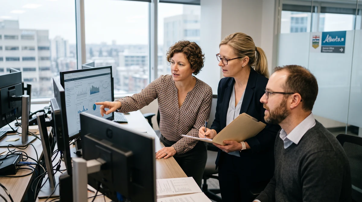 Compliance professionals reviewing digital identity checks for Alberta’s regulated online gambling market