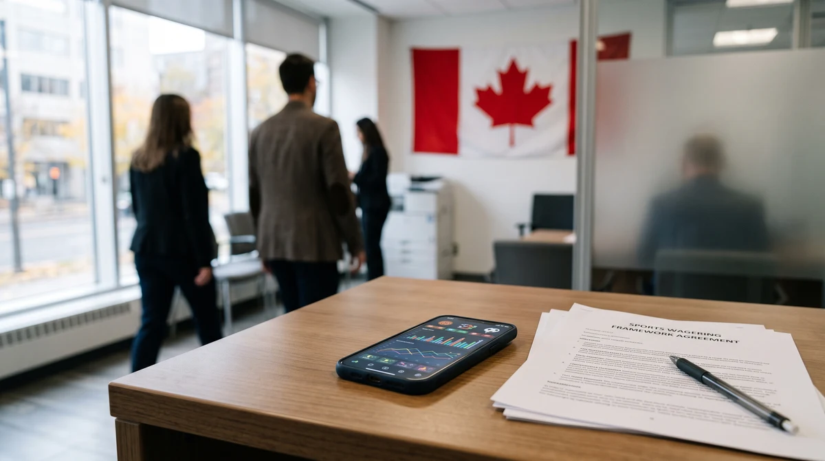 Sports prediction contract documents and a smartphone interface in a Canadian regulatory office