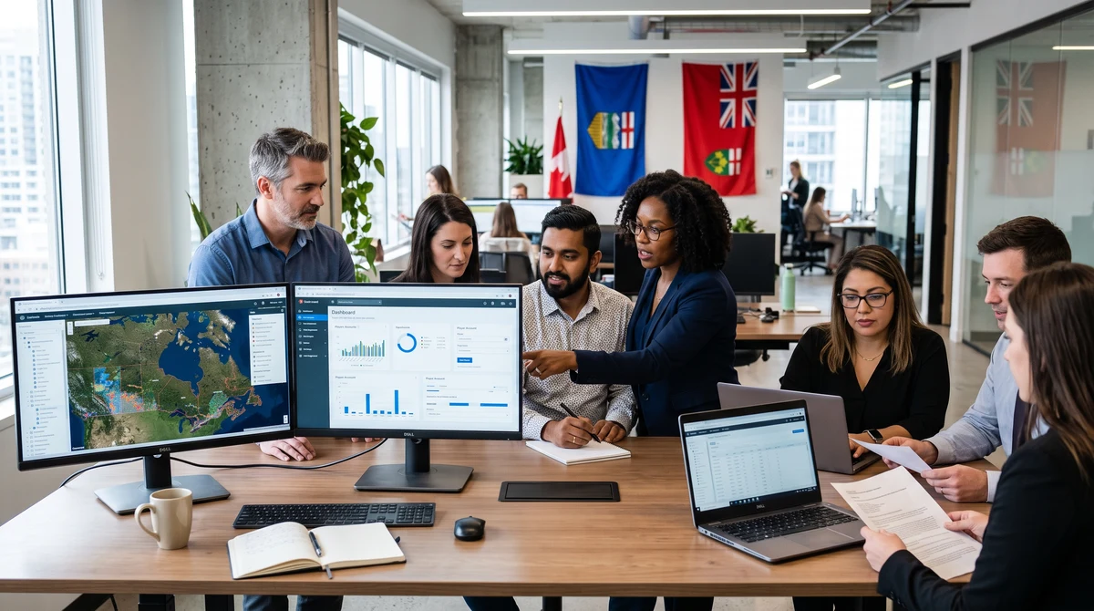 Compliance specialists review geolocation and player-protection systems during a Canadian provincial iGaming expansion.