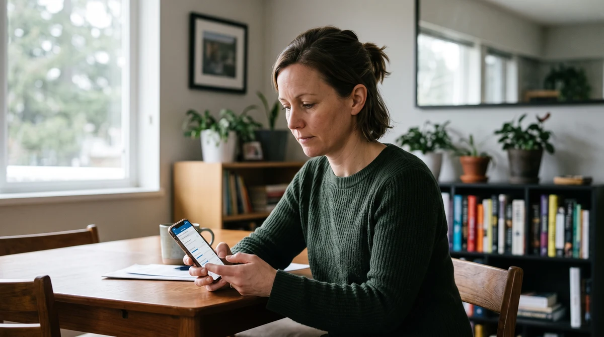 Adult reviewing safer-gambling limits on a smartphone at home.