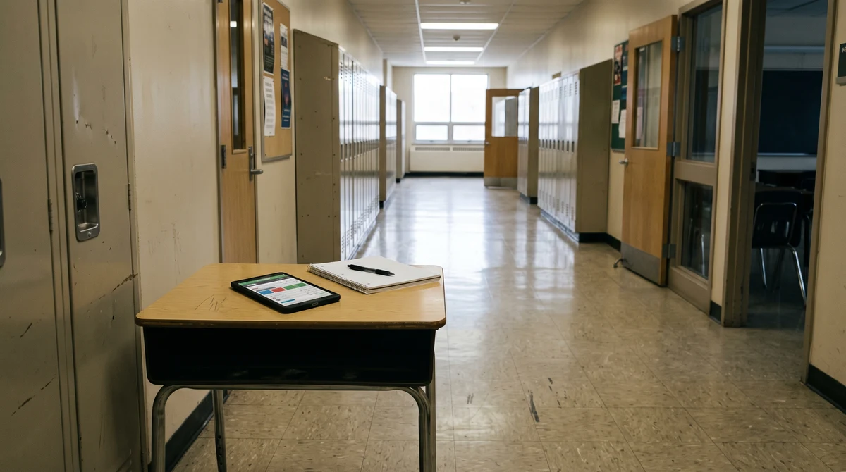 An empty school corridor beside a smartphone representing scrutiny of youth exposure to online gambling in Ontario.