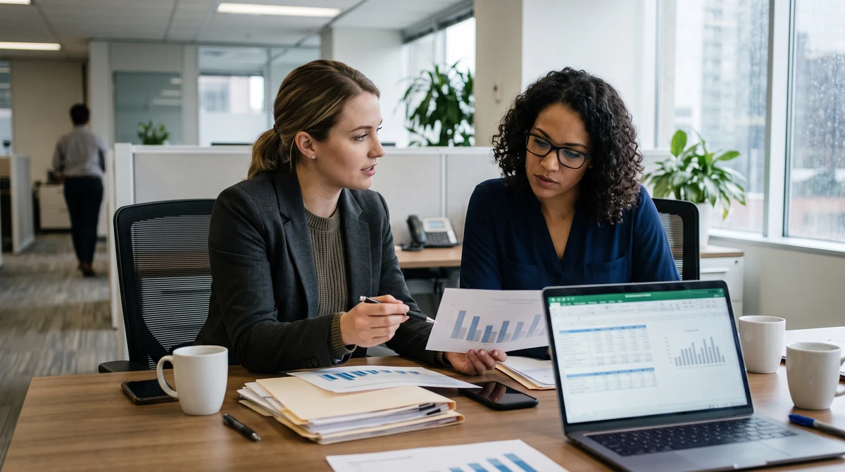 Two women review anonymized provincial iGaming data in a Canadian office.