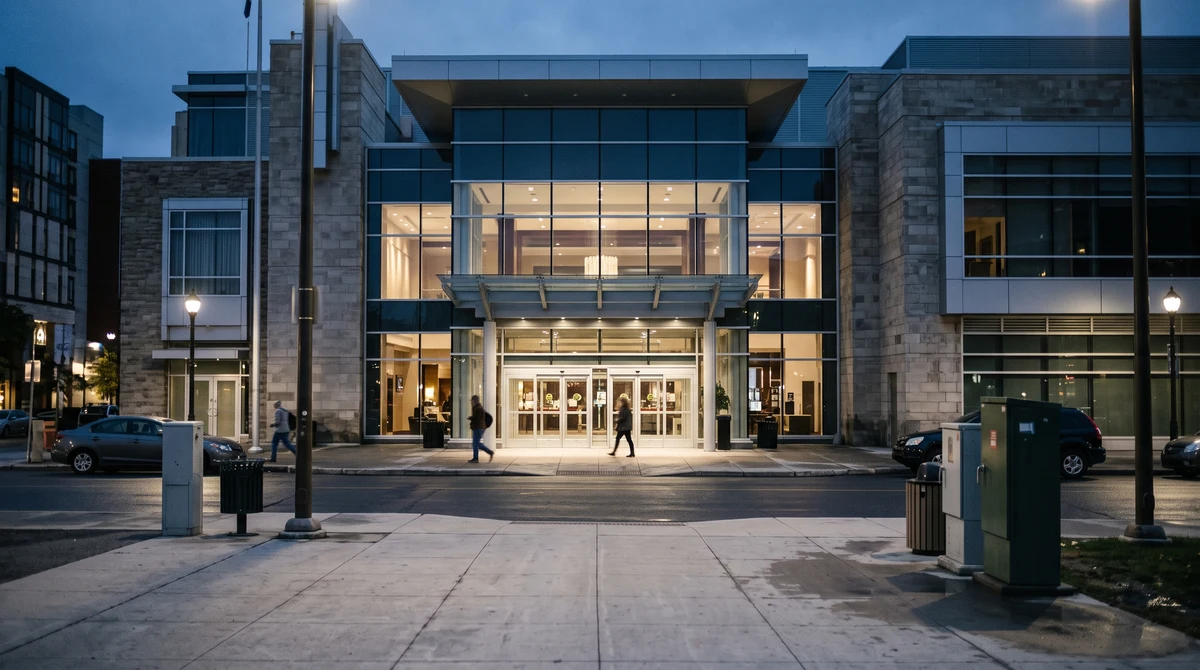 A casino entrance in Quebec represents Loto-Québec’s latest quarterly revenue results.
