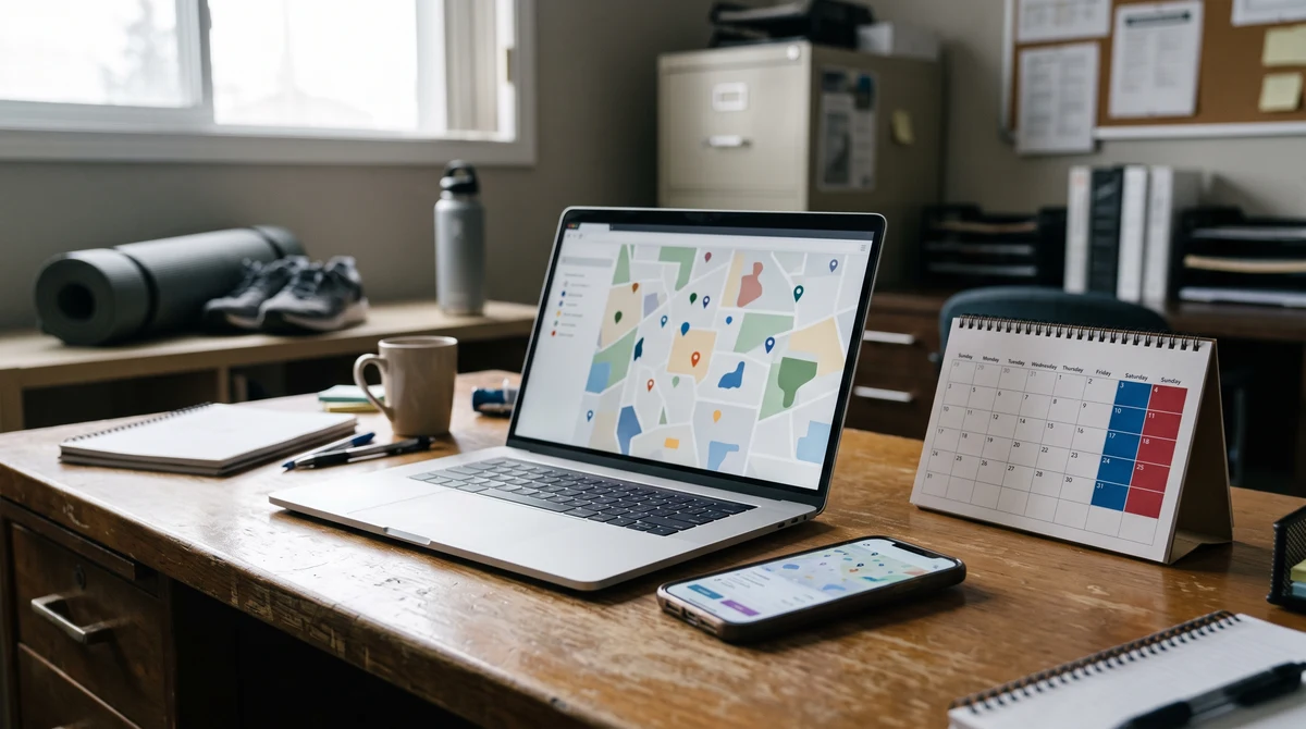 Laptop and smartphone beside a calendar represent early verification activity in Alberta’s regulated iGaming market.