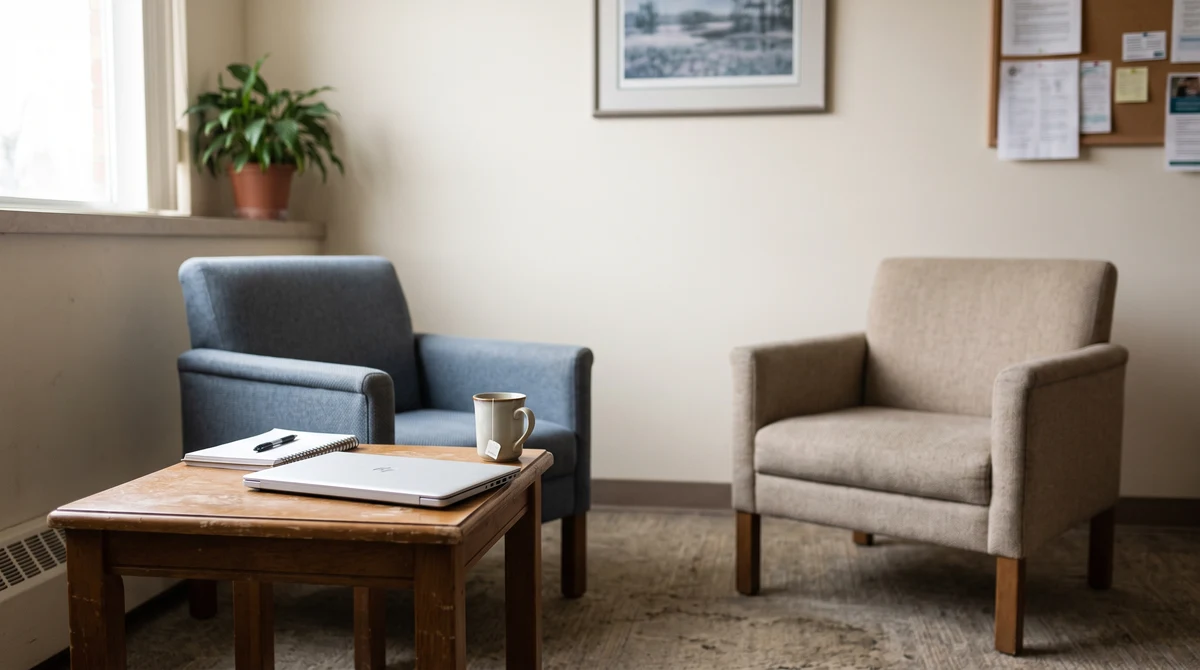 A quiet counselling room representing expanded gambling-treatment services in Alberta.