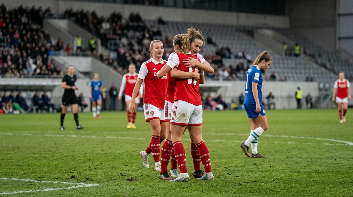 Women’s soccer players celebrate near the corner flag after an extra-time goal at a Toronto stadium.