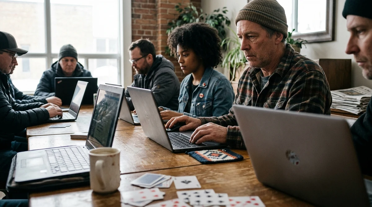 Adult players use laptops for online poker as Alberta’s regulated gaming market changes.