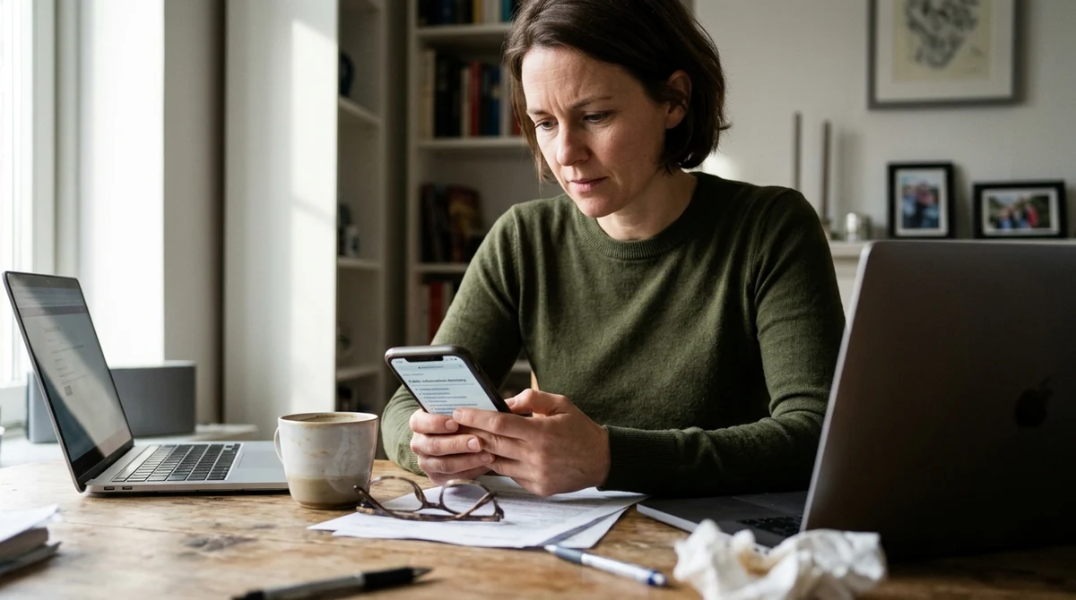 An adult woman checks a generic Alberta sportsbook directory on her smartphone at home.