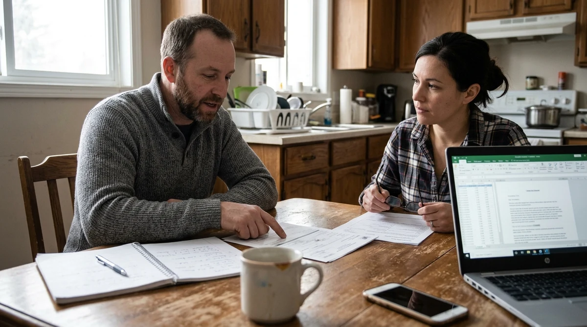 Adults in Alberta review regulated iGaming information and compliance records at a kitchen table.