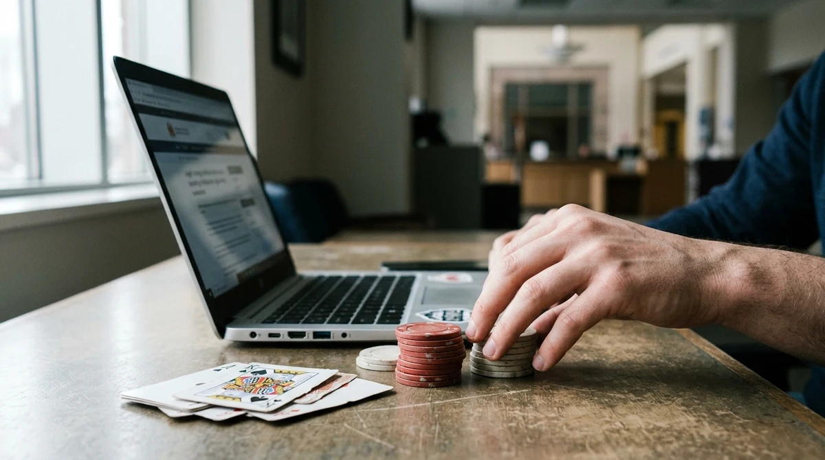 Playing cards, poker chips and a laptop represent Ontario’s online poker liquidity debate.
